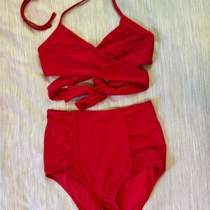 Aerie High-waisted Red Wraparound Bikini